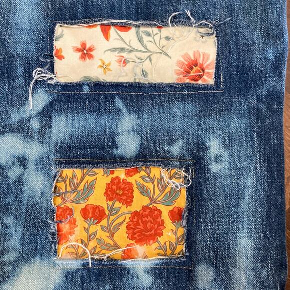 Upcyled Boyfriend Art Jeans 36 x 30 Altered Patchwork Bleach Patched Appliques - Picture 9 of 14